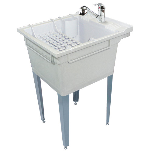 22.375-in W x 26-in D x 34.75-in H Floor-Mounted Laundry Tub with Steel Legs, T3521-PC Faucet and Accessory Kit, in Grey 22.375-in W x 26-in D x 34.75-in H Floor-Mounted Laundry Tub with Steel Legs, T3521-PC Faucet and Accessory Kit, in Grey
