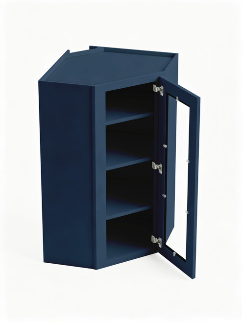 24 in. x 42 in. Ready to Assemble Easy Reach Wall Cabinet with Remington Frame Clear Glass Door, Navy Blue
