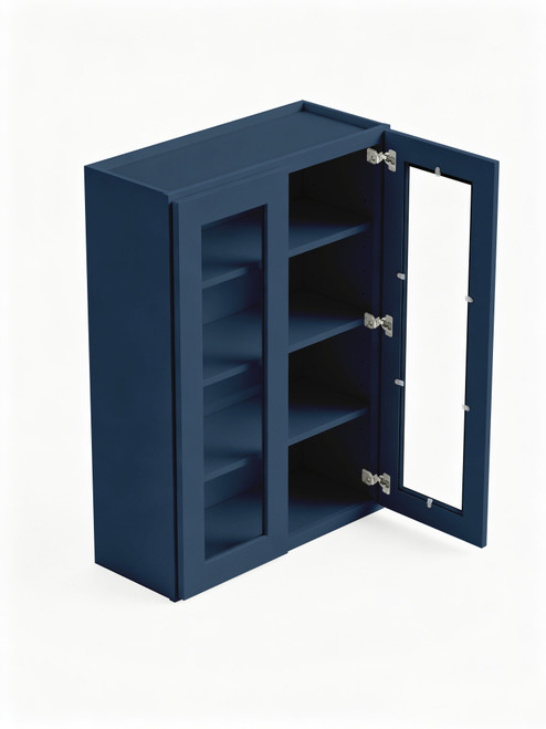 30 in. x 42 in. Ready to Assemble Wall Cabinet with Double Remington Frame Clear Glass Doors, Navy Blue