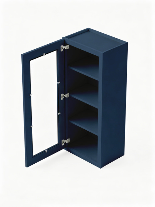 21 in. x 42 in. Ready to Assemble Wall Cabinet with Single Remington Frame Clear Glass Door, Navy Blue