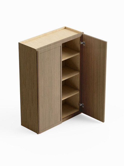 24-in x 12-in x 42-in Ready To Assemble Slim Shaker Double Door Wall Cabinet, Tan Wood