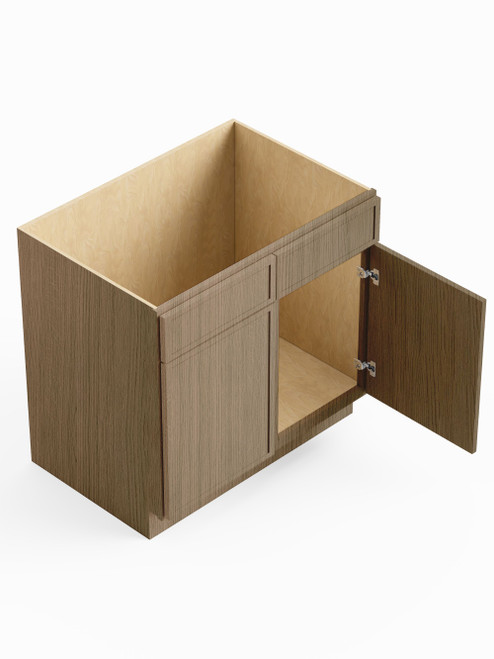 30-in x 24-in x 35-in Ready To Assemble Slim Shaker Double Door Double Drawer Front Sink Base Cabinet, Tan Wood