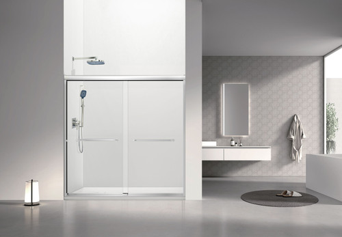 Stratford 60-in x 60-in Bypass Shower Door With 5/16-in Clear Glass And Round Tube Handles, Polished Chrome