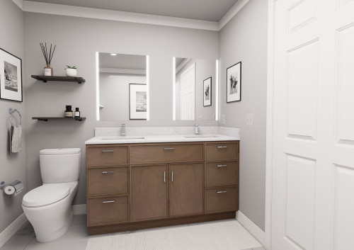 60-in x 21-in x 35-in Ready to Assemble Slim Shaker Vanity Combo Base Cabinet With Double Drawer Stack, Tan Wood, VDDB60-RTA-FR02-TW