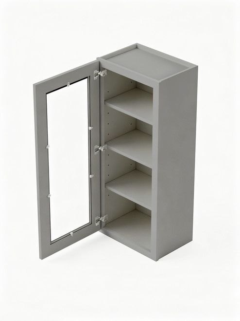 12 in. x 42 in. Ready to Assemble Wall Cabinet with Single Remington Frame Clear Glass Door, Light Grey