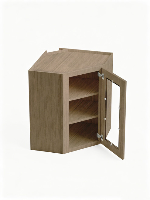 24 in. x 36 in. Ready to Assemble Easy Reach Wall Cabinet with Remington Frame Clear Glass Door, Tan Wood