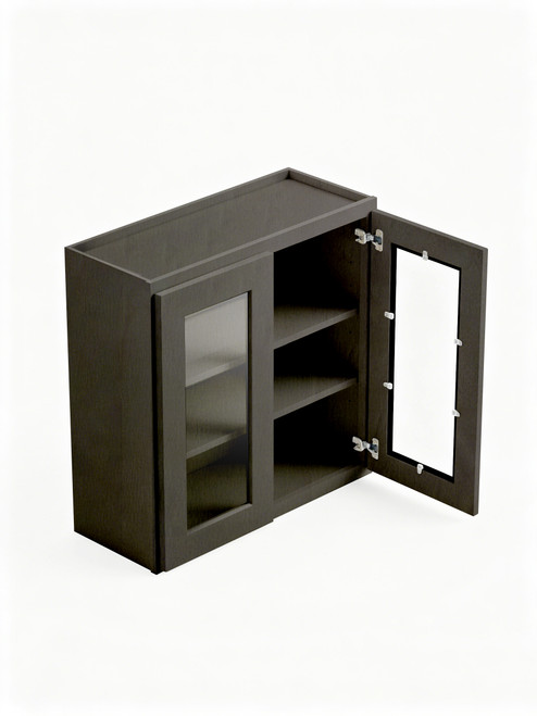 24 in. x 30 in. Ready to Assemble Wall Cabinet with Double Remington Frame Clear Glass Doors, Smokey Grey