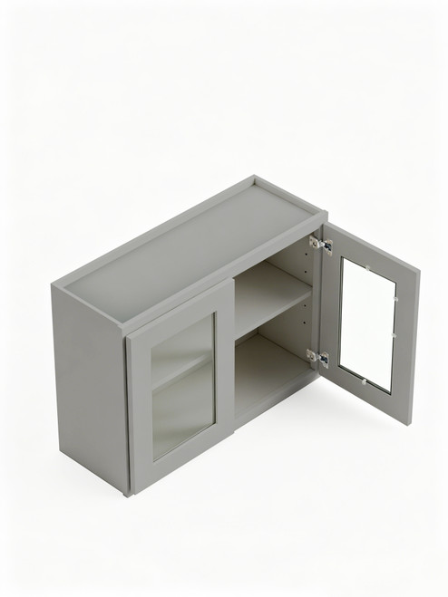 30 in. x 24 in. Ready to Assemble Wall Cabinet with Remington Frame Clear Glass Door, Light Grey
