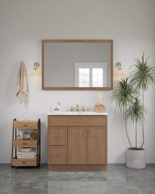 48-in x 34-in Slim Shaker Framed Vanity Mirror, Tan Wood