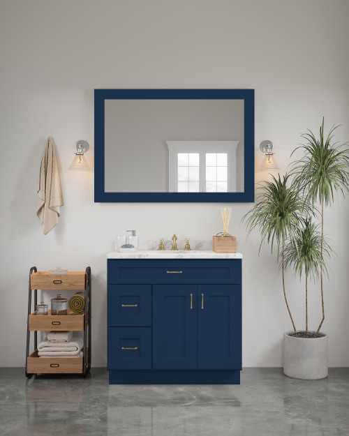 48-in x 34-in Shaker Framed Vanity Mirror, Navy Blue