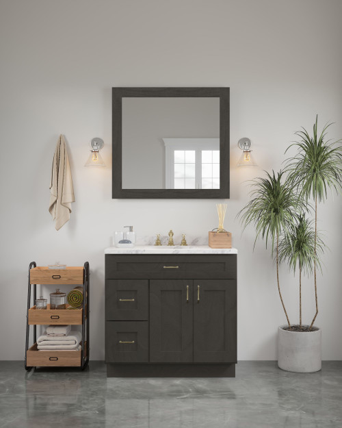 36-in x 34-in Shaker Framed Vanity Mirror, Smokey Grey