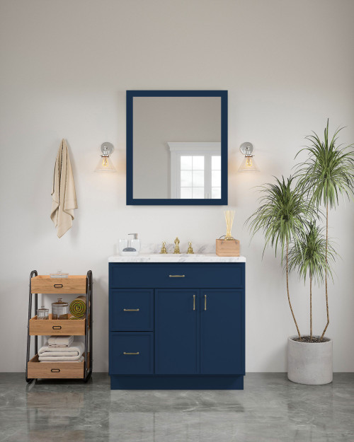 30-in x 34-in Slim Shaker Framed Vanity Mirror, Navy Blue