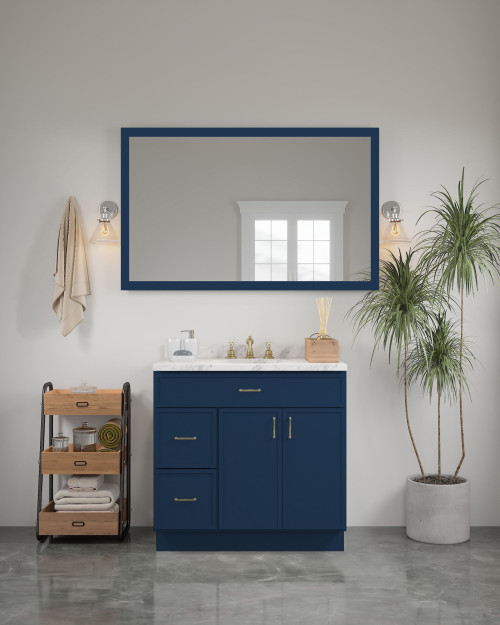 54-in x 34-in Slim Shaker Framed Vanity Mirror, Navy Blue