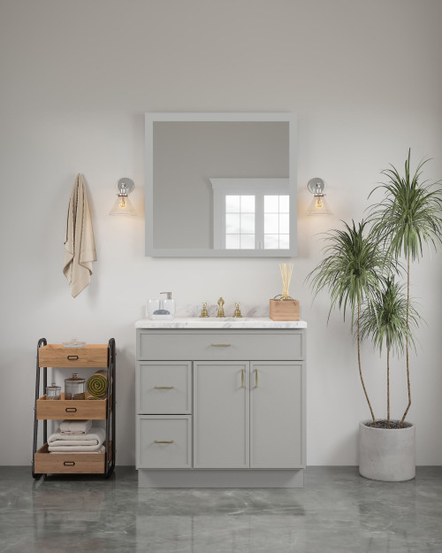 36-in x 34-in Slim Shaker Framed Vanity Mirror, Light Grey