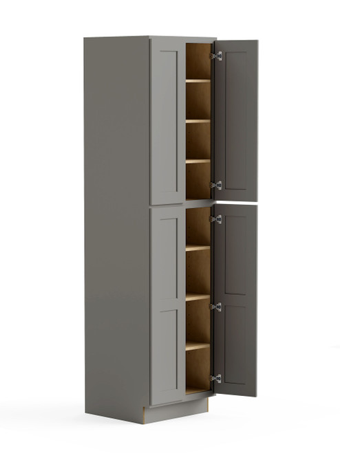 30-in x 24-in x 96-in Ready To Assemble Shaker Four Door Tall Utility Cabinet, Light Grey