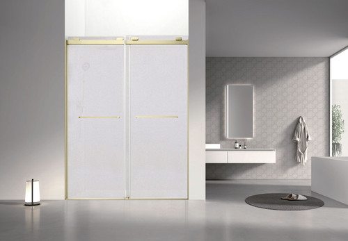 Olenna 60-in x 80-in Bypass Shower Door With 11/32-in Silver Sparkling Glass And Riley Handles, Champagne Bronze