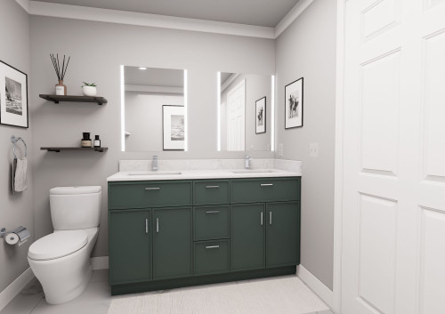 60-in x 21-in x 35-in Ready to Assemble Slim Shaker Vanity Combo Base Cabinet With Center Drawer Stack, Green, VSD60-3D-RTA-FR02-GR