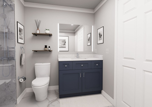 42-in x 21-in x 35-in Ready To Assemble Shaker Vanity Combo Base Cabinet, Navy Blue, VSD42-RTA-FR01-NB