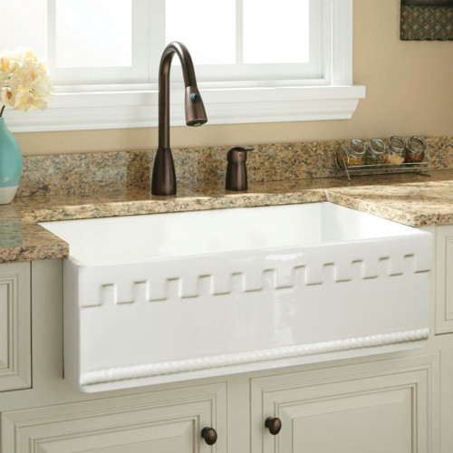 30-in x 20-in x 10-in Super Single Bowl with Reversible (English/Plain) Front, Farmhouse Fireclay Kitchen Sink, Undermount Installation, in White