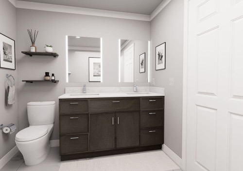60-in x 21-in x 35-in Ready to Assemble Slim Shaker Vanity Combo Base Cabinet With Double Drawer Stack, Smokey Grey, VDDB60-RTA-FR02-SG