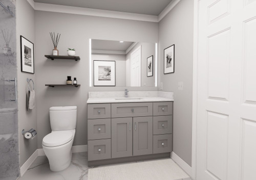 48-in x 21-in x 35-in Ready To Assemble Shaker Vanity Combo Base Cabinet With Double Drawer Stack, Light Grey, VDDB48-RTA-FR01-LG