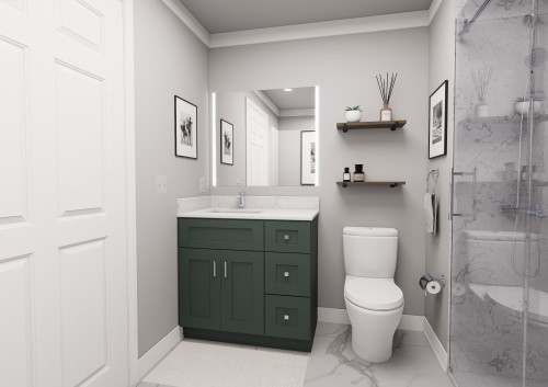 36-in x 21-in x 35-in Ready To Assemble Shaker Vanity Combo Base Cabinet With Three Drawers on Right, Green, V3621DR-RTA-FR01-GR