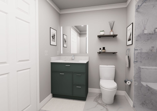 33-in x 21-in x 35-in Ready to Assemble Slim Shaker Vanity Combo Base Cabinet With Two Drawers on Right, Green, V3321DR-2D-RTA-FR02-GR