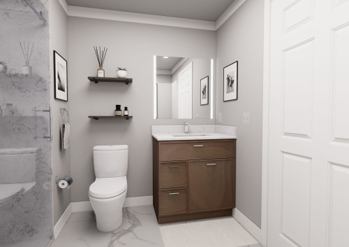 33-in x 21-in x 35-in Ready to Assemble Slim Shaker Vanity Combo Base Cabinet With Two Drawers on Left, Tan Wood, V3321DL-2D-RTA-FR02-TW