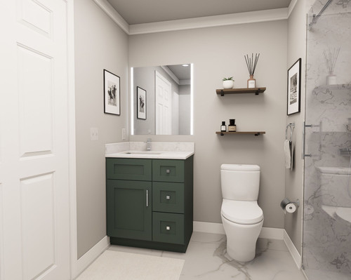 30-in x 21-in x 35-in Ready To Assemble Shaker Vanity Combo Base Cabinet With Three Drawers on Right, Green, V3021DR-RTA-FR01-GR