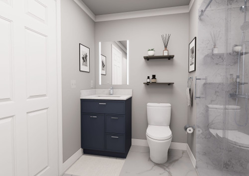 27-in x 21-in x 35-in Ready to Assemble Slim Shaker Vanity Combo Base Cabinet With Two Drawers on Right, Navy Blue, V2721DR-2D-RTA-FR02-NB