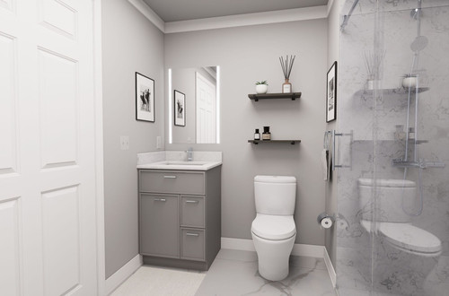 24-in x 21-in x 35-in Ready to Assemble Slim Shaker Vanity Combo Base Cabinet With Two Drawers on Right, Light Grey, V2421DR-2D-RTA-FR02-LG