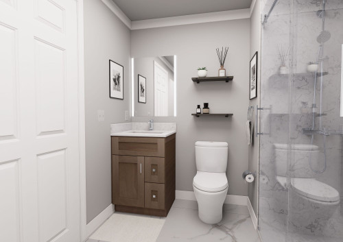 24-in x 21-in x 35-in Ready to Assemble Shaker Vanity Combo Base Cabinet With Two Drawers on Right, Tan Wood, V2421DR-2D-RTA-FR01-TW