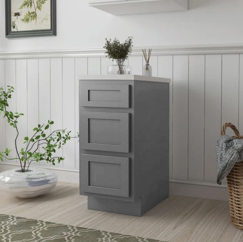 15-in x 21-in x 35-in Ready To Assemble Shaker Vanity Three Drawer Base Cabinet, Light Grey, 3VDB15-RTA-FR01-LG