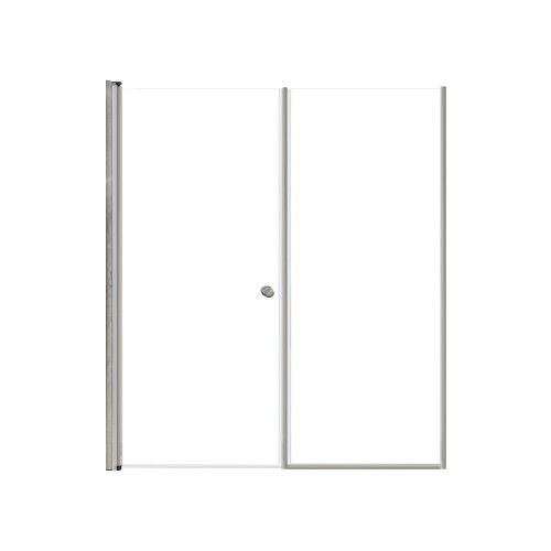 Lyna 60-in x 70-in Pivot Shower Door And Fixed Panel With 1/4-in Clear Glass And Double-Sided Knob Handles, Brushed Stainless