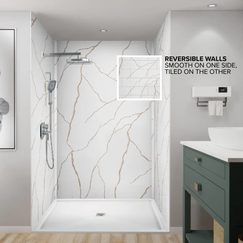 BWK606096-72 Bravastone 60-In X 60-In X 96-In Glue To Wall 3-Piece Shower Wall Kit, Gilded Stream