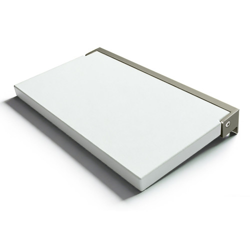 Preston flip-up fold-down ADA compliant padded shower seat in white and brushed stainless, 26 in. W x 15 in. D, by Transolid, PPS1526UP-01BS