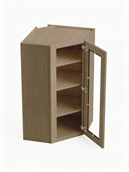 24 in. x 42 in. Ready to Assemble Easy Reach Wall Cabinet with Remington Frame Clear Glass Door, Tan Wood