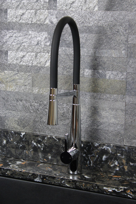 Pull Down Kitchen Faucet with Black Hose, Polished Chrome/Black