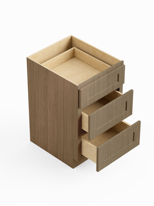 15-in x 24-in x 35-in Ready To Assemble Shaker Three Drawer Base Cabinet, Tan Wood