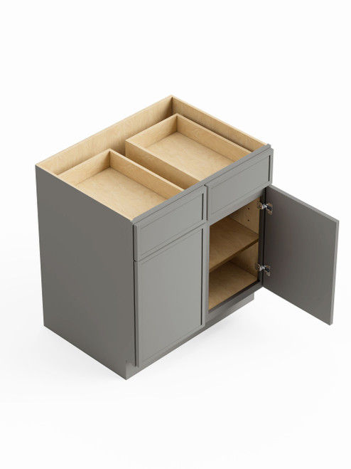 42-in x 24-in x 35-in Ready To Assemble Slim Shaker Double Door Double Drawer Base Cabinet, Light Grey