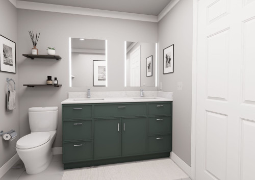 60-in x 21-in x 35-in Ready to Assemble Slim Shaker Vanity Combo Base Cabinet With Double Drawer Stack, Green, VDDB60-RTA-FR02-GR