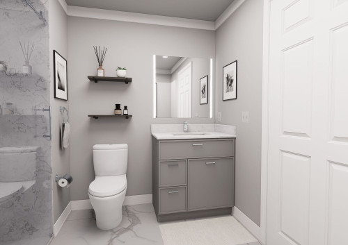 33-in x 21-in x 35-in Ready to Assemble Slim Shaker Vanity Combo Base Cabinet With Two Drawers on Left, Light Grey, V3321DL-2D-RTA-FR02-LG