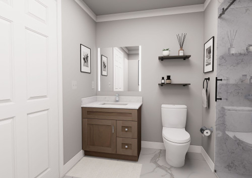 30-in x 18-in x 31-in Ready To Assemble Shaker Single Door with Two Right-Side Drawers Vanity Base Cabinet, Tan Wood, V301831DR-2D-RTA-FR01-TW