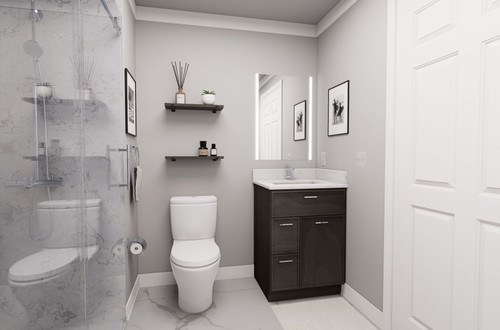 24-in x 21-in x 35-in Ready to Assemble Slim Shaker Vanity Combo Base Cabinet With Two Drawers on Left, Smokey Grey, V2421DL-2D-RTA-FR02-SG