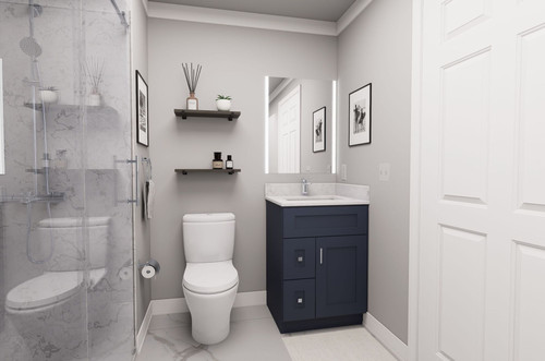 24-in x 21-in x 35-in Ready to Assemble Shaker Vanity Combo Base Cabinet With Two Drawers on Left, Navy Blue, V2421DL-2D-RTA-FR01-NB