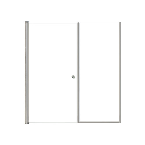 Lyna 64-in x 70-in Pivot Shower Door And Fixed Panel With 1/4-in Clear Glass And Double-Sided Knob Handles, Brushed Stainless