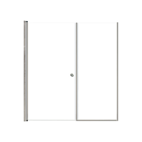 Lyna 63-in x 70-in Pivot Shower Door And Fixed Panel With 1/4-in Clear Glass And Double-Sided Knob Handles, Brushed Stainless