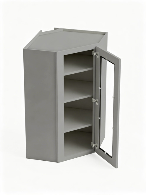 24 in. x 42 in. Ready to Assemble Easy Reach Wall Cabinet with Remington Frame Clear Glass Door, Light Grey