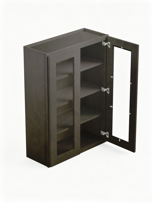 33 in. x 42 in. Ready to Assemble Wall Cabinet with Double Remington Frame Clear Glass Doors, Smokey Grey