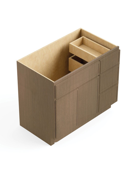36-in x 21-in x 35-in Ready to Assemble Slim Shaker Vanity Combo Base Cabinet With Three Drawers on Right, Tan Wood, V3621DR-RTA-FR02-TW